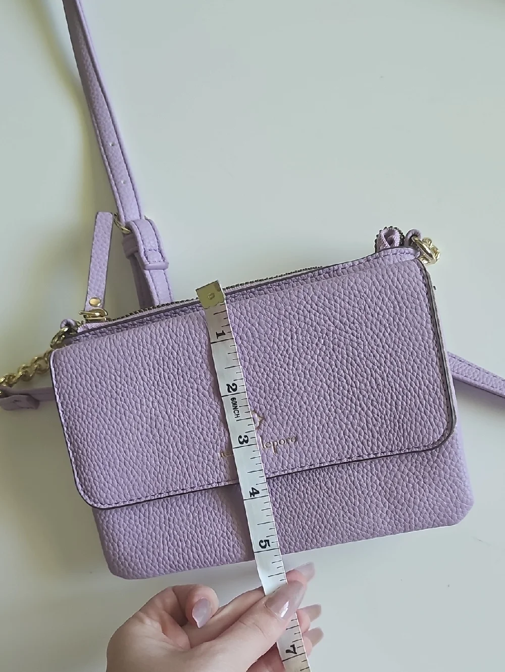 Nanette Lapore lilac leather crossbody wallet with gold hardware